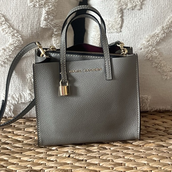 Marc Jacobs Handbags - Marc Jacobs Mini Grind Tote Gray Pebbled Leather Crossbody Bag Gold Hardware